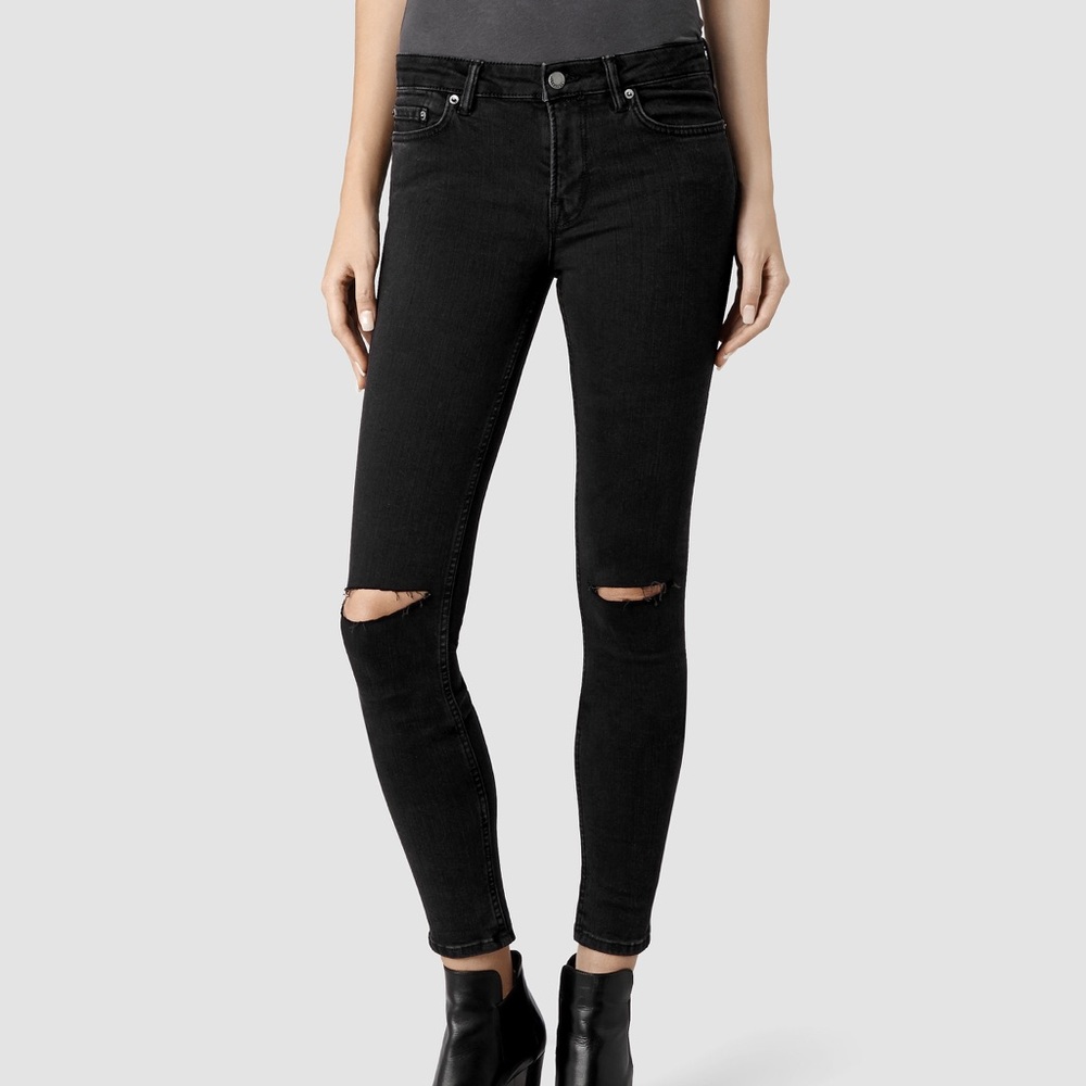 All Saints Mast Fit Black Skinny Jeans Size 25
